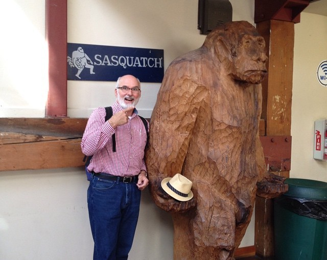 I lost my hat and Sasquatch found it for me. We have been seeing sign of Sasquatch sightings for days but here he is.