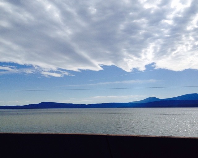 Klamath Lake was a very large body of water, and with this cloud formation, stunning. We were on our way to Weed CA, and Mt Shasta.