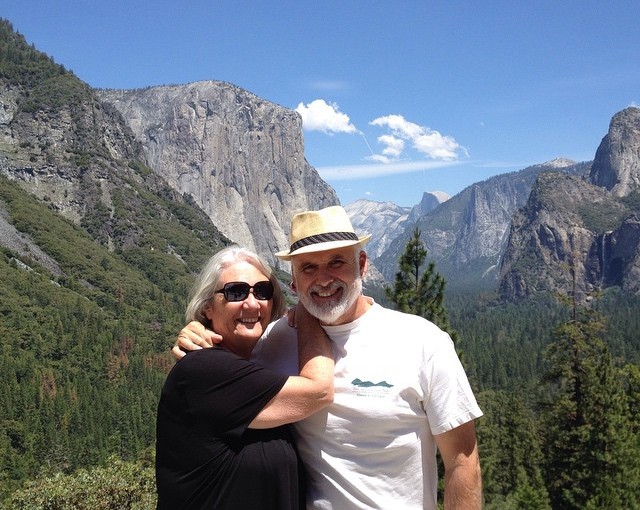 On our way into Yosemite. Yosemite Valley view shows El Capitan on the left and Half Dome on the right.