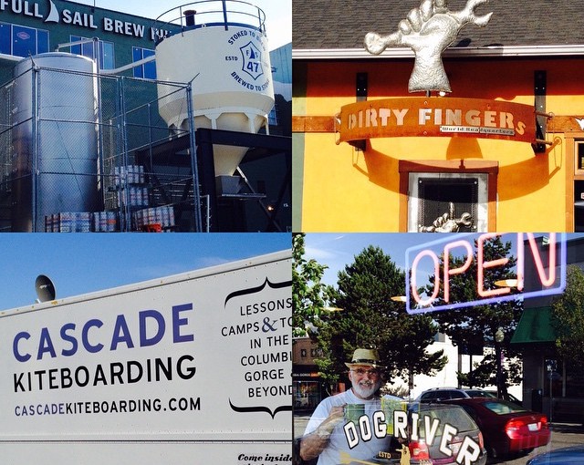 These are sites you see in Hood River on every corner. From top left and reading across, lots of breweries, bike shops, lessons for water sports, and of course my favorite, good coffee shops.