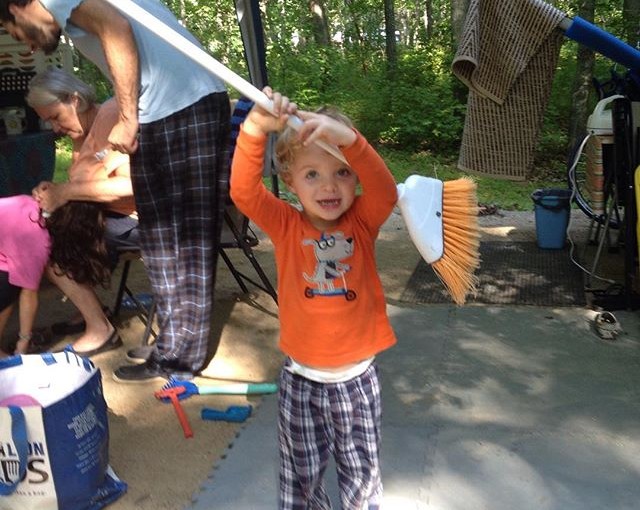 Ok, maybe it’s not really sweeping but he’s learning.