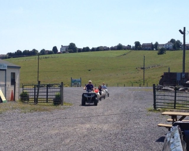 We all go to The Farm for lots of fun things to do. The girls take a ride in the Cow Train.